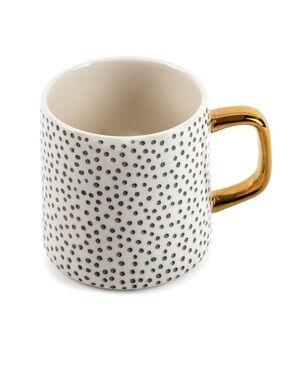 Thyme & Table Off White Ceramic Dot Pattern Mug with Gold Handle